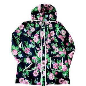 Janie & Jack Girls Floral Rain Coat Size 10/12 Blue Pink Peonies Mid-Length